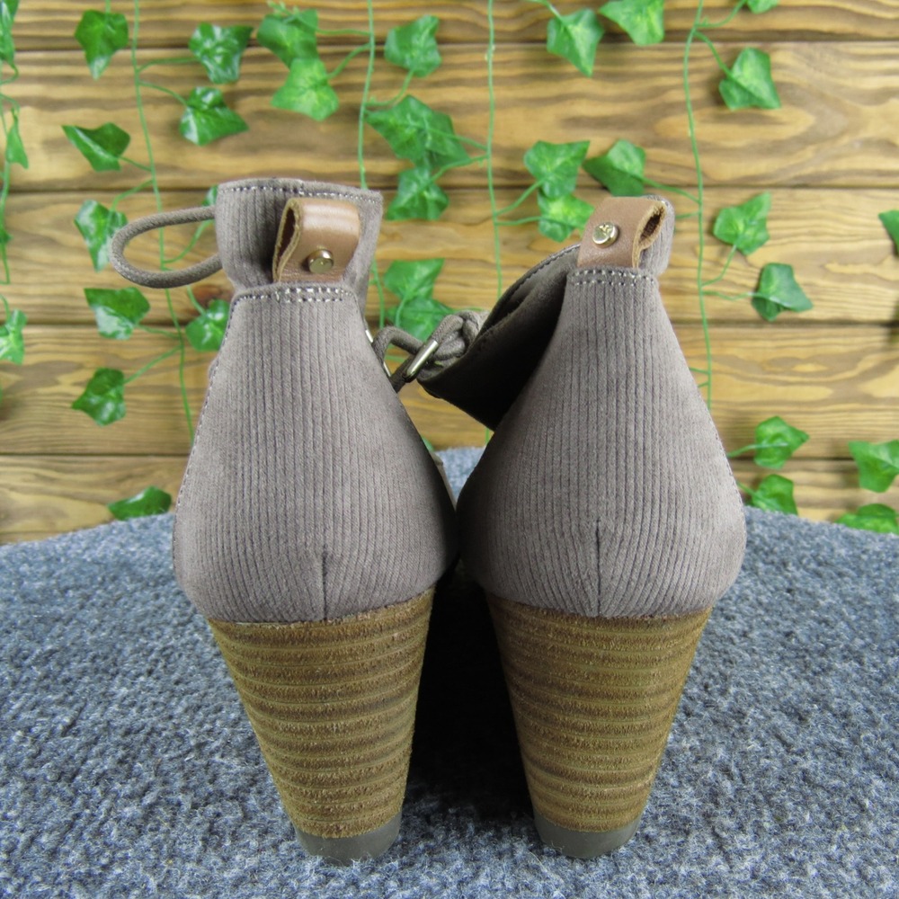 Dr. Scholl's Close Call Women 7 Taupe Fabric Lace-Up Wedge Booties Comfort Shoes - Picture 4 of 7